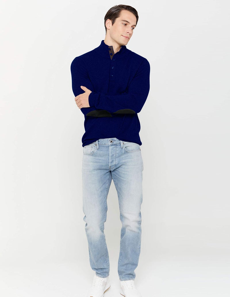 State Cashmere Button Up Mock Neck Sweater - Long Sleeve Pullover for Men Made with 100% Pure Cashmere Sourced from Inner Mongolia Goats - Soft, Lightweight & Versatile - (Navy, Large) - Image 4